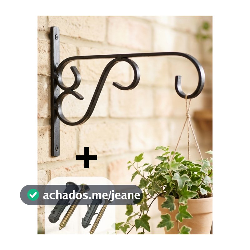 Suporte para Plantas Parede Ferro Rústico Mão Francesa + Buchas e Parafusos | Gancho para Vaso Suspenso Jardim Varanda