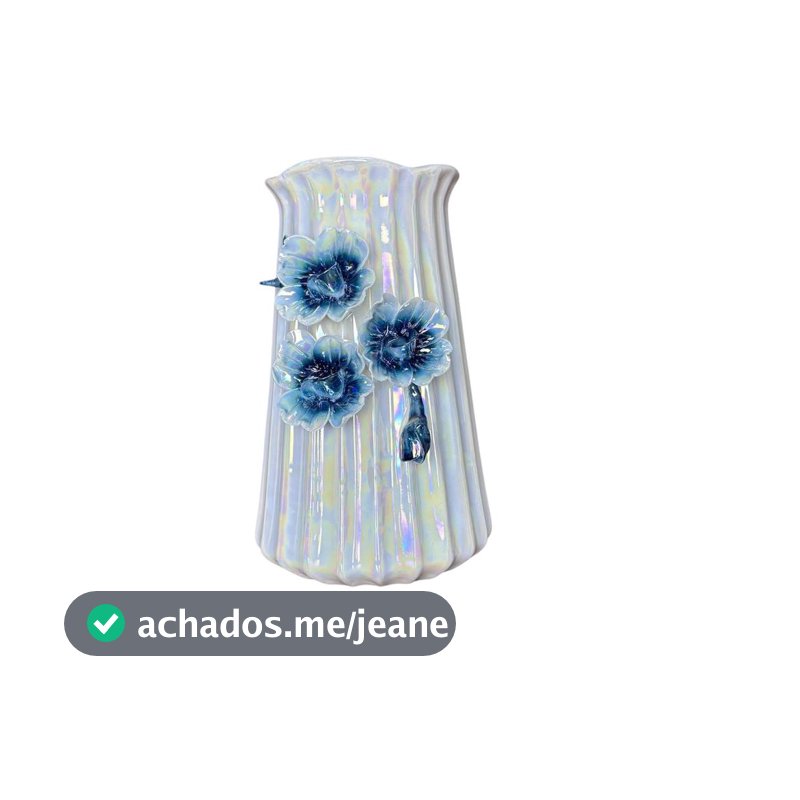 Vaso Decor em Porcelana Branco Furtacor c/Flores Azuis 11x13x19cm