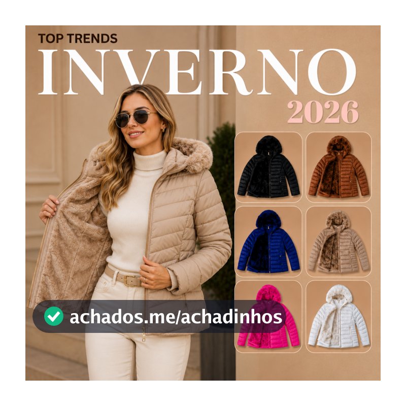 Jaqueta Bobojaco Forrada Puffer Feminina Inverno Capuz Removivel Impermeavel Frio Peluciada