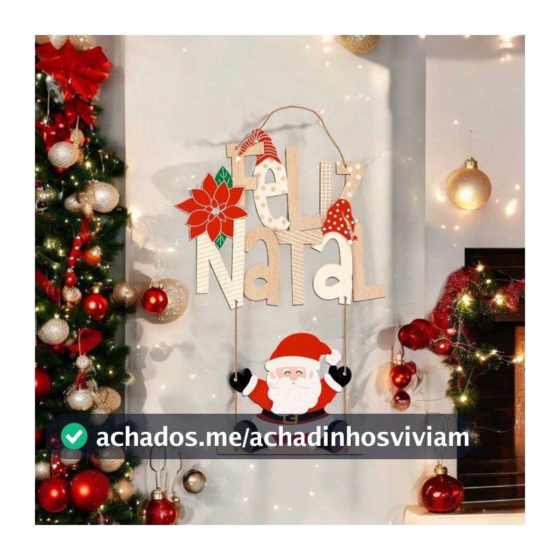 PLACA DE PORTA NATALINA - FELIZ NATAL PAPAI NOEL NO BALANÇO 41X20,3CM