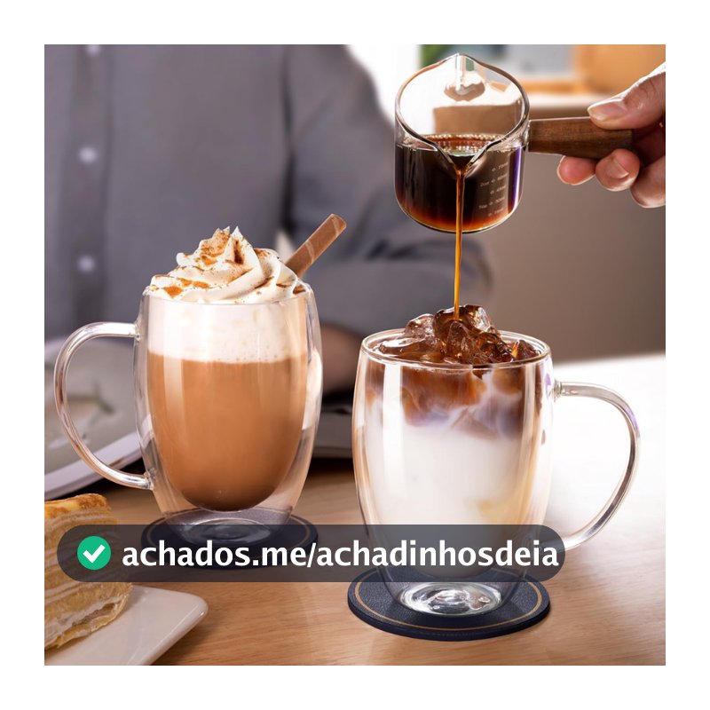 Xícara Café Vidro Duplo 350ml Kit 2 Unidades Promoção
