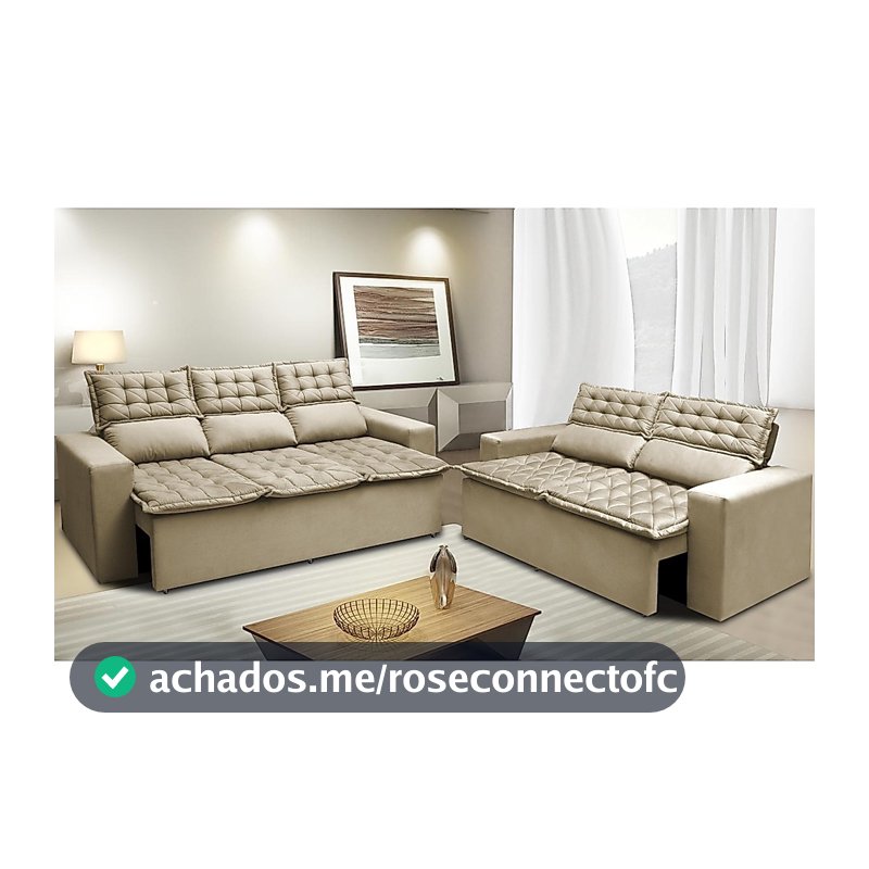 Conjunto de Sofá 3 e 2 Lugares Retrátil e Reclinável Cama inBox Slim 2,00x1,50m Velusoft Bege