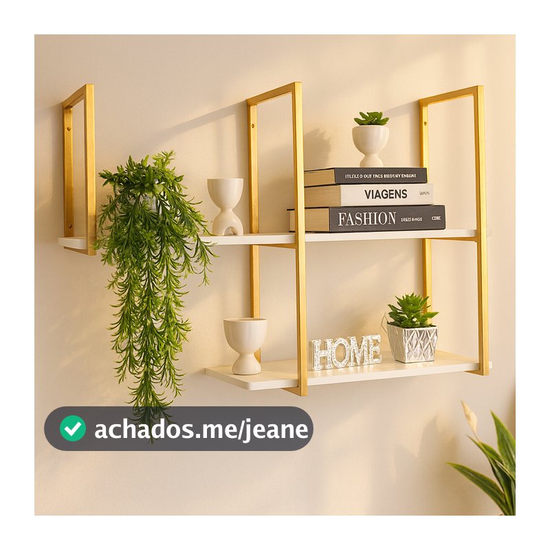 Prateleira Industrial de Parede em Ferro com Madeira MDF Dourado/Preto