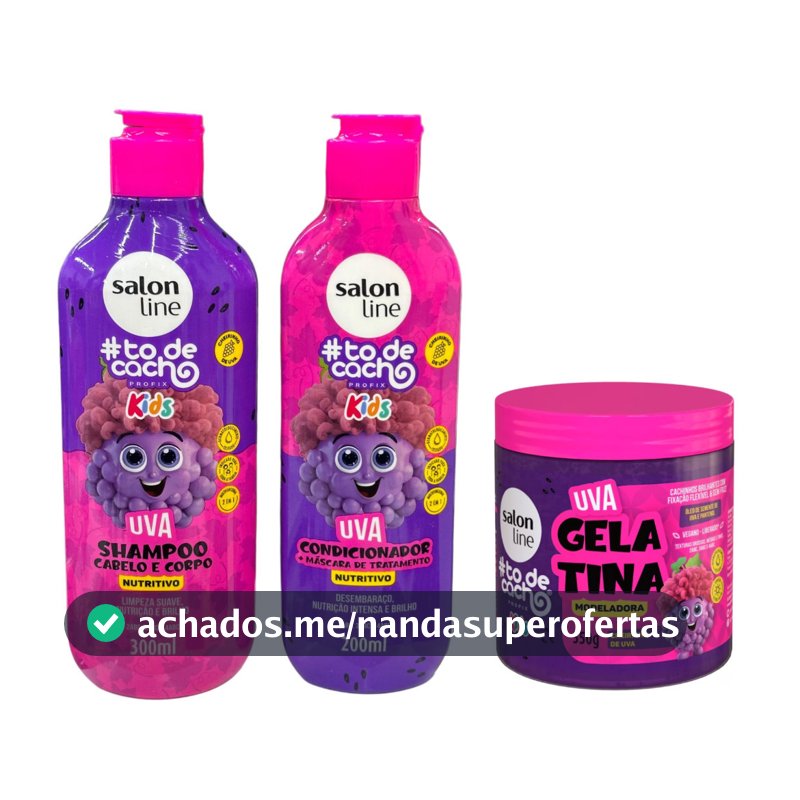Kit Shampoo, Condicinador e Gelatina Salon Line Kids Uva Todecachos to de cachos - Original