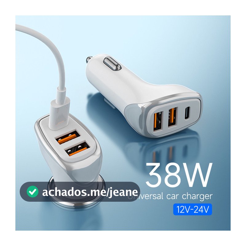 Carregador Veicular Turbo Fonte com 3 Saídas com Cabo para Type-C/IOS PD USB 38W Qc 3.0 Kaidi