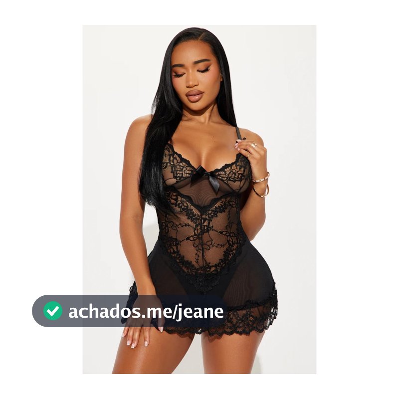 Camisola de Tule Transparente e Renda com Calcinha