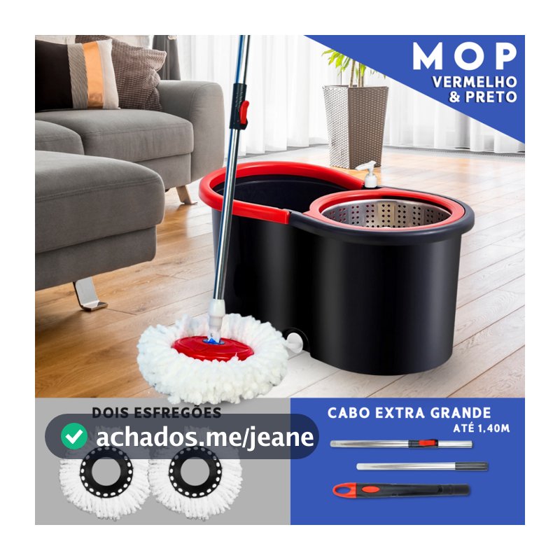 Mop Giratorio Com cabo de 140 cm Cesto Em Inox - Balde Centrífuga - C/2 Refil - Mazzal