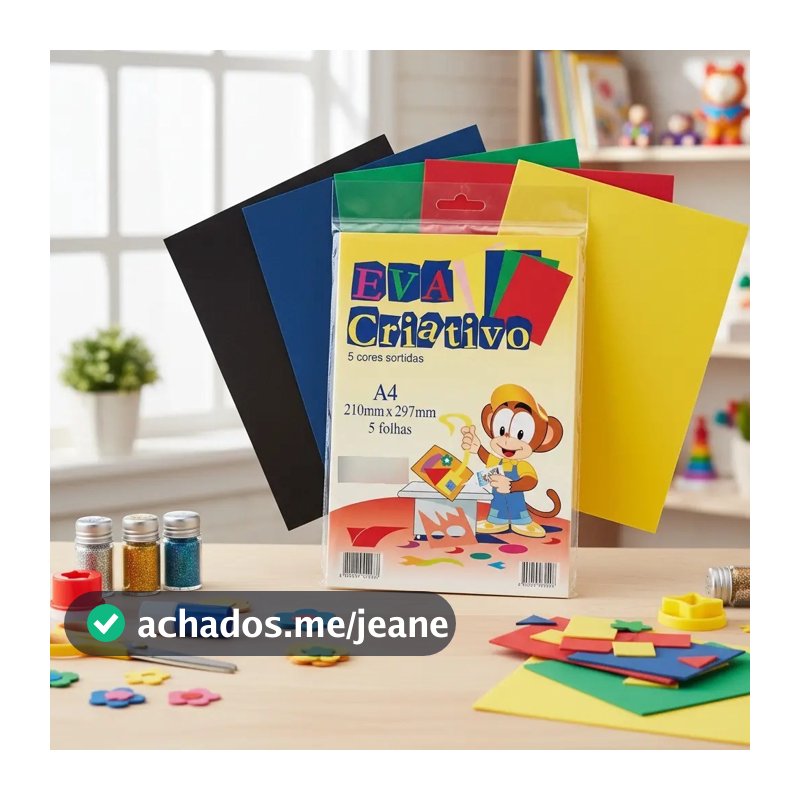 Kit 5 Folhas EVA Colorido A4 Escolar Artesanato Trabalhos Manuais e Decoração