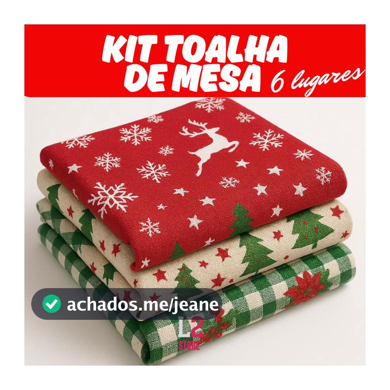 Toalha de Mesa 6 Lugares com Estampas de Natal Kit com 3 uni
