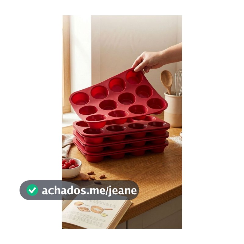 Forma Silicone 12 Cavidades Muffins Empadas Cupcake Bolinho Airfryer Forno Antiaderente Reutilizável