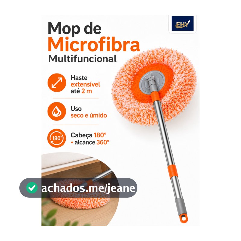 Mop Girassol Multifuncional 1,5m Giratório 360° Para Piso Teto Parede Limpeza Seca e Úmida