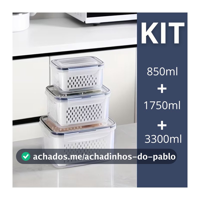 Kit 3 potes Organizadores Geladeira Organizador Alimentos Vegetais Cozinha Moderna
