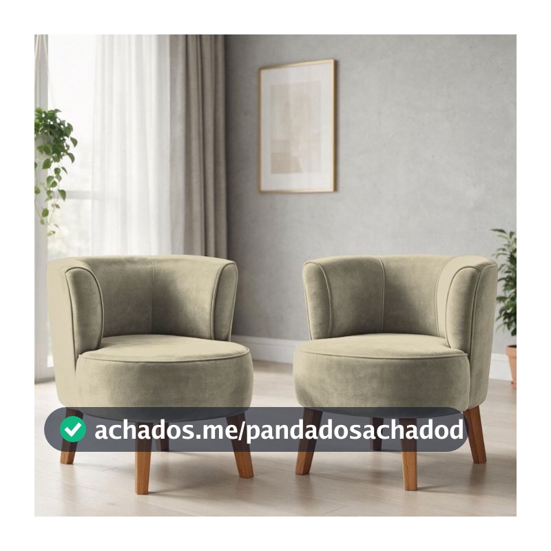 Jogo 2 Poltronas para Sala de Estar Moderna Recepção Tecido Veludo Ergonômica Pés de Madeira