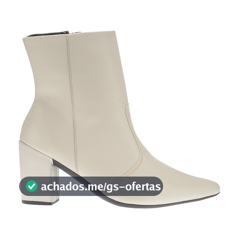 Bota Country Feminina Mania de Mulher Cano Curto Bico Fino Salto Alto 7cm Confortável Off White