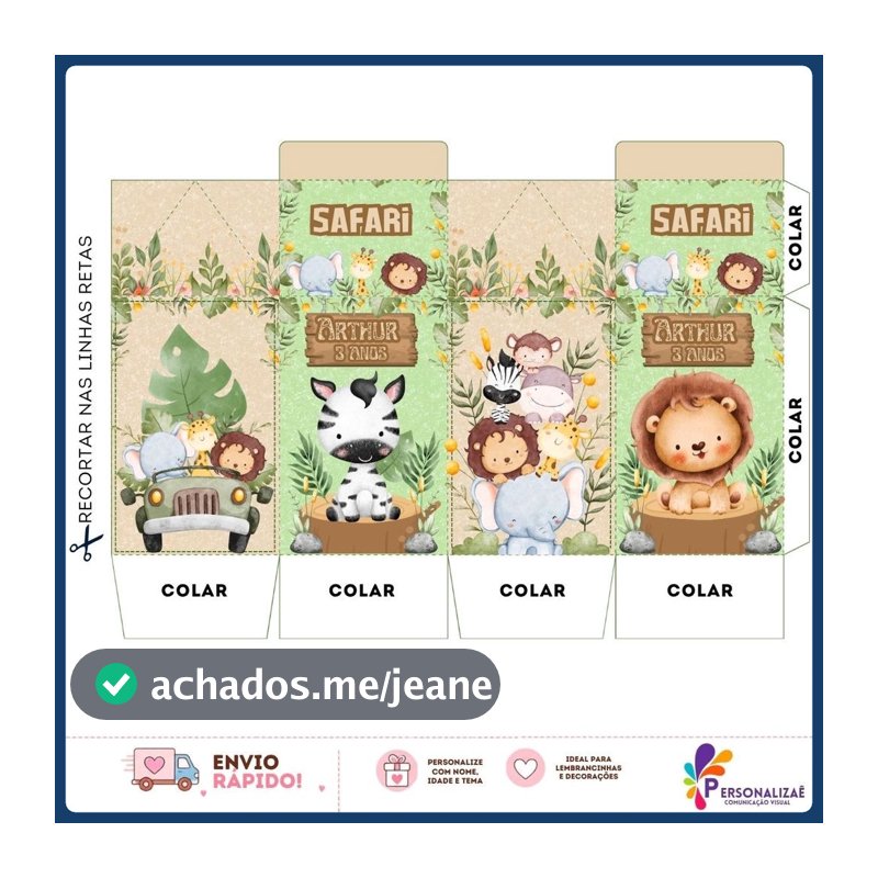 Kit 10/20/25 Caixinhas Milk Personalizadas Festa Safari