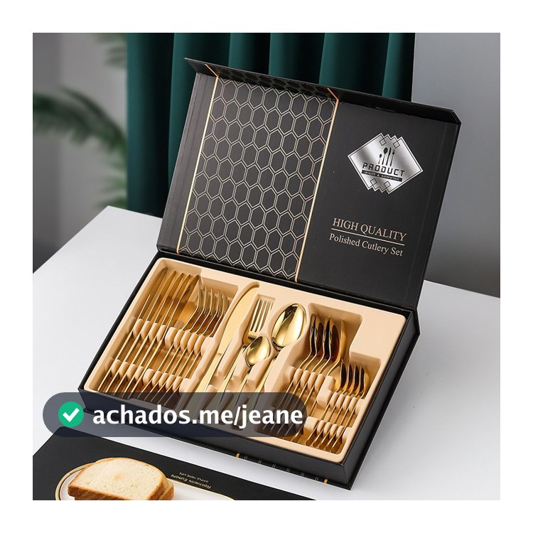 Jogo/KIT Talheres Faqueiro Inox Dourado Polidos de Alta Qualidade 24 Peças Premium Luxo Com Maleta