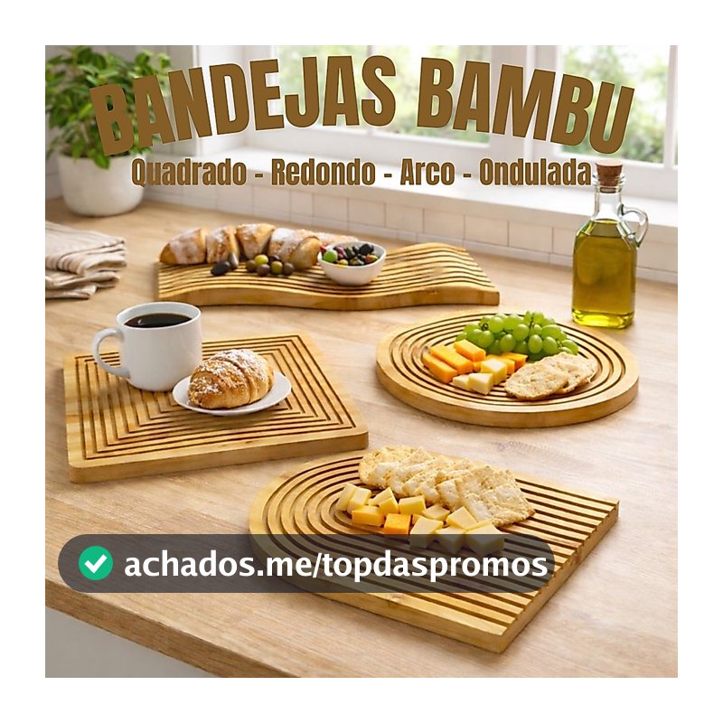 Bandeja de Bambu Premium com Sulcos Ideal para Frios, Petiscos, Café da Manhã e Decoração