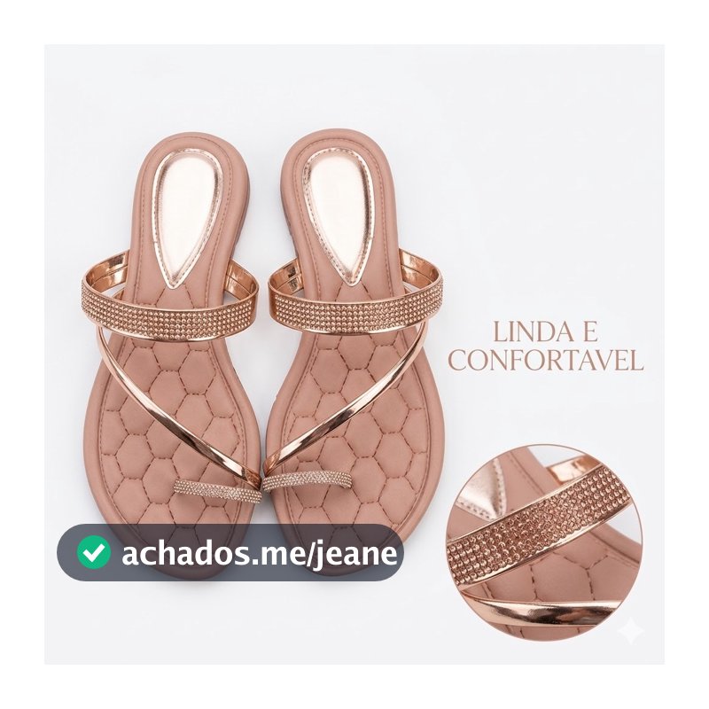 Sandália Rasteirinha Casual Dia a Dia Confortável Brilho Strass Antiderrapante