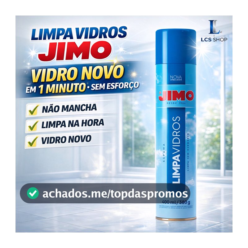 Limpa Vidros Jimo Spray Aerossol 400ml Espelhos Box Banheiro Acrílico Profissional Brilho