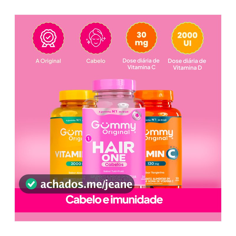 Kit 3 Gummy Original Hair + Vitamina C + D Bem-estar e beleza