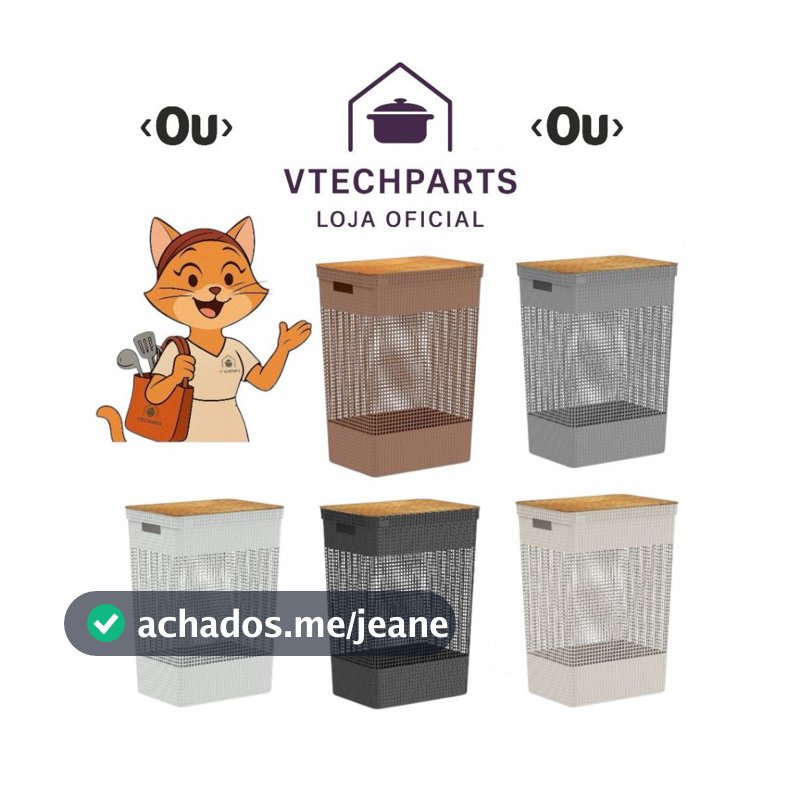 Cesto De Roupas OU Grid Com Tampa De Bambu 49 Litros 5 cores disponíveis