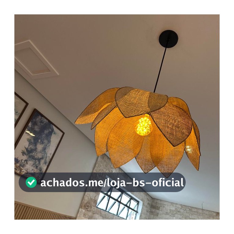 Luminária Lustre Flor Lótus Juta 10 Pétalas