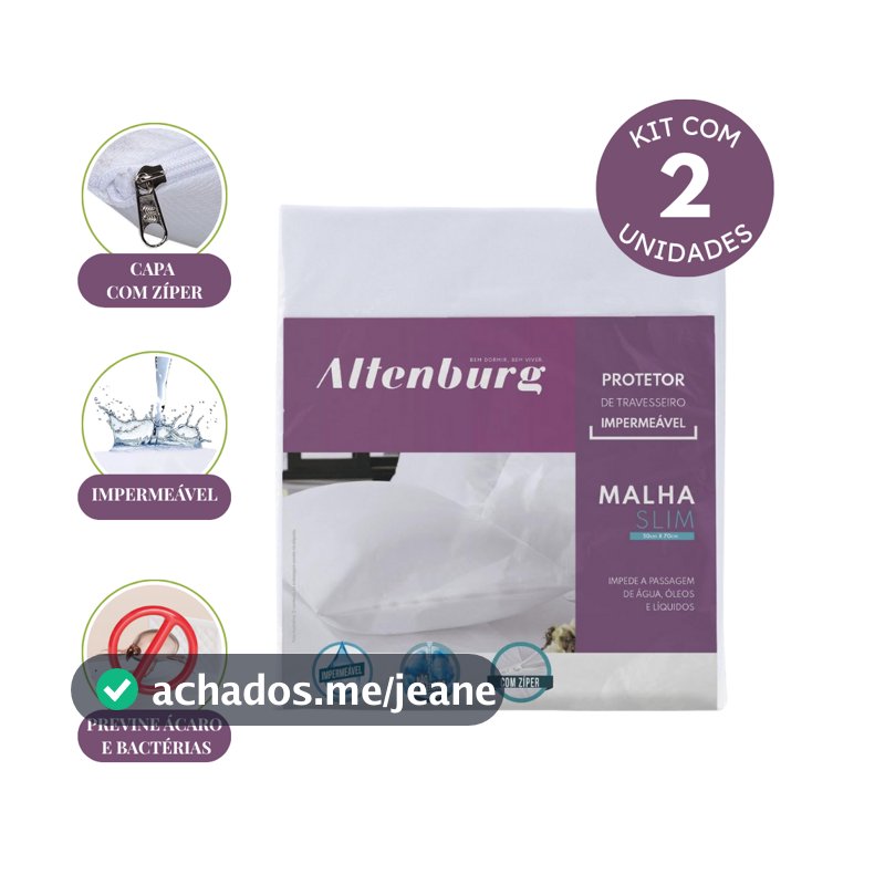 Kit 2 Protetor De Travesseiro Impermeável Altenburg Capa Fronha 50x70 cm Branco Antiácaro