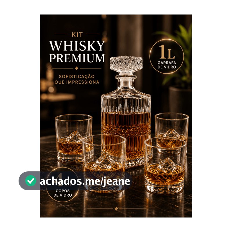 Kit Garrafa Whisky 1 Litro + 4 Copos Vidro Elegante Premium Presente Bar