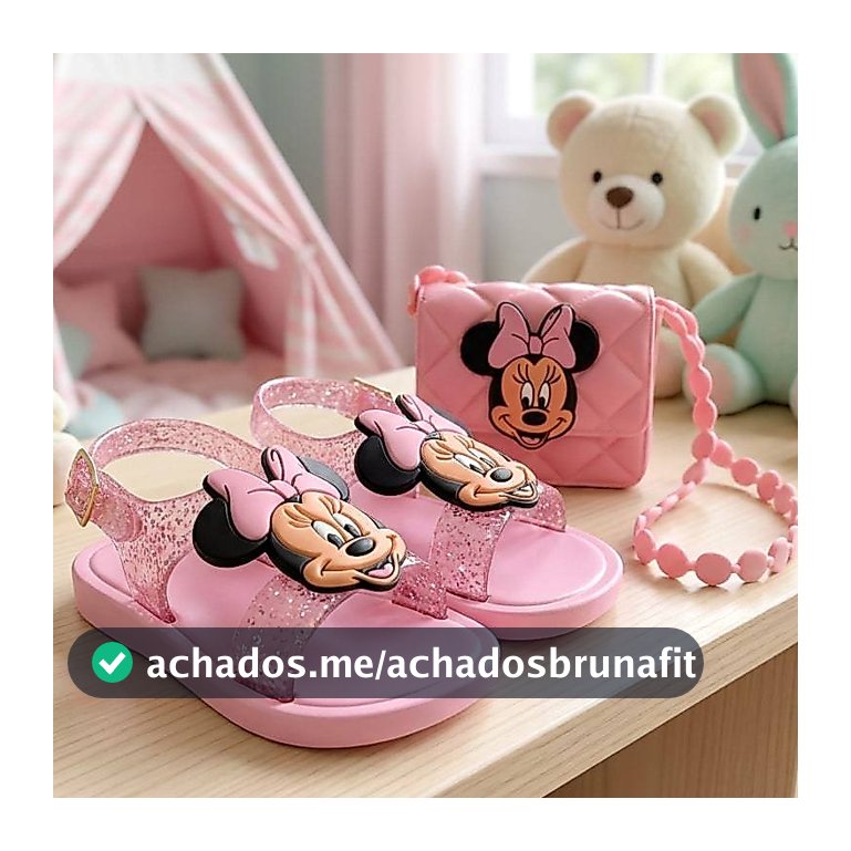 Kit Sandália e Bolsa feminina Infantil Conforto Emborrachado para menina 18 A 25 Rosa Personagem