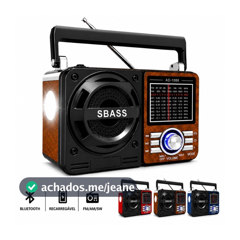 Rádio Caixa de Som Bluetooth Recarregável  Lanterna Retro Portátil FM AM USB SD Pilha