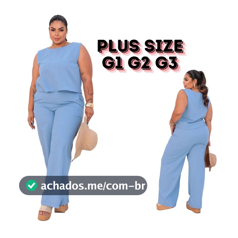 Conjunto Feminino Plus Size Blusa e Calça Alfaiataria G1 G2 G3