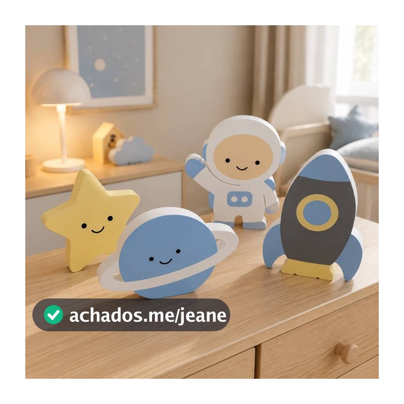 Kit Astronauta Decorativo Infantil Foguete Planeta Estrela Adorno Decoração Quarto Bebê Nichos festa
