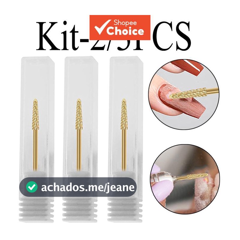 Kit 2/3 Peças Broca de Unhas Profissional em Aço Tungstênio Cônica, Grão Médio para Limpeza, Remove Cutículas,
