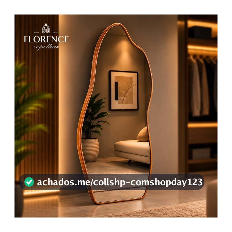 Espelho Orgânico 120x50 e 80x40 Com Moldura EM COURO Corpo Inteiro Moderno Luxo