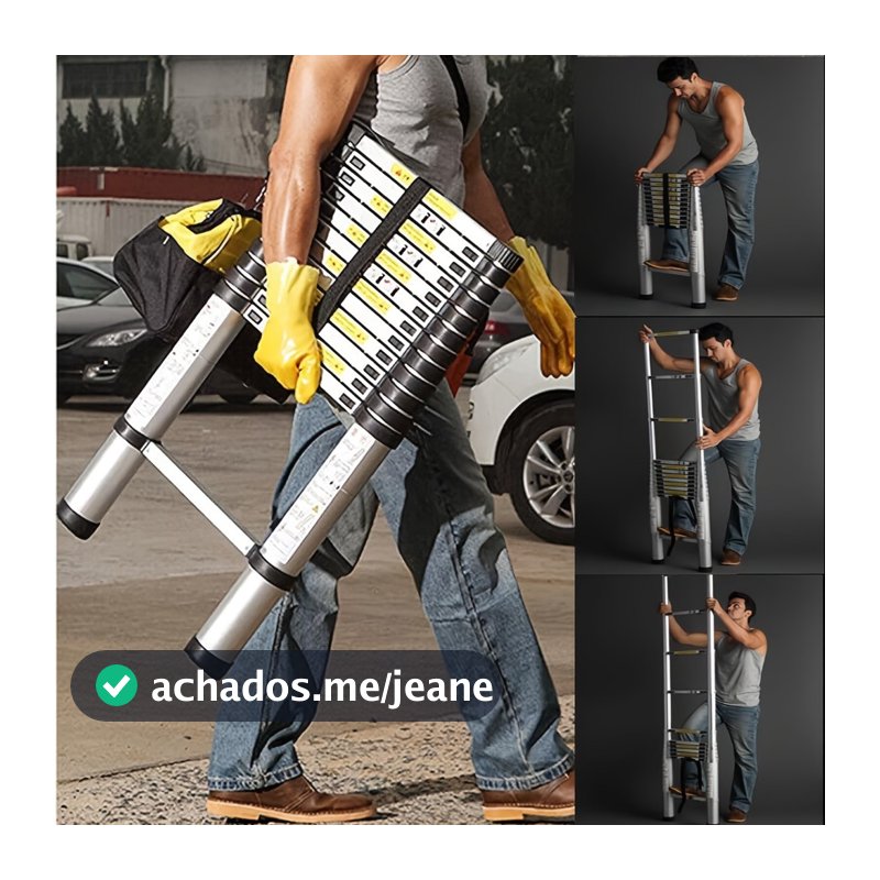 Escada Telescópica Simples em INOX 2,7m – 4,3m Extensível Portátil Antiderrapante
