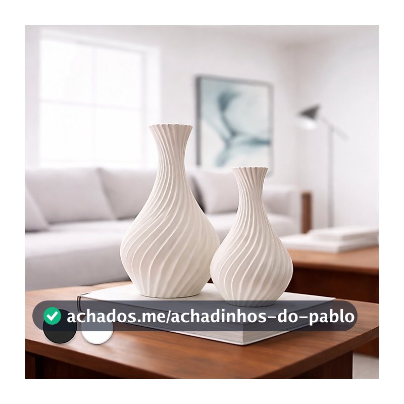 Kit 2 Vasos Decorativos Modernos em Plástico Espiral para Sala Mesa Aparador Branco ou Preto