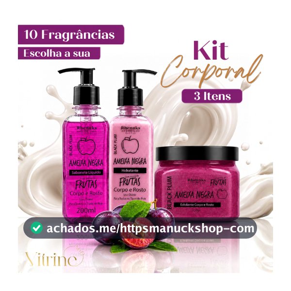 Kit Sabonete + Hidratante + Esfoliante Rhenuks 200ml Corpo e Rosto 10 fragrâncias