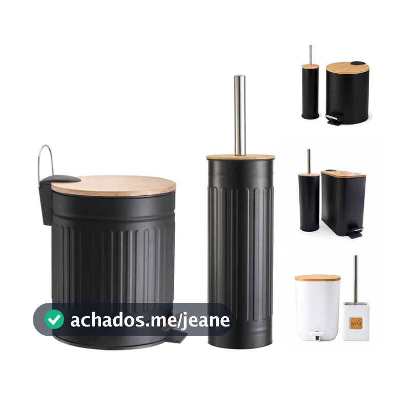 Kit Banheiro Lixeira 3L ou 5L Com Pedal Com Cesto Escova Sanitária Lavabo Vintage