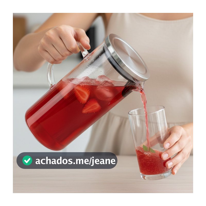 Jarra Vidro Borossilicato 1.1L Tampa Inox Resistente