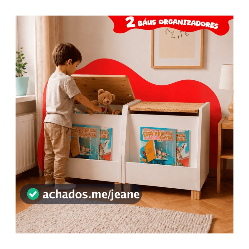 2 Baús Organizadores Leiturinha Madeira Infantil Tamanho P Quarto Organização Kit Livro Educativo