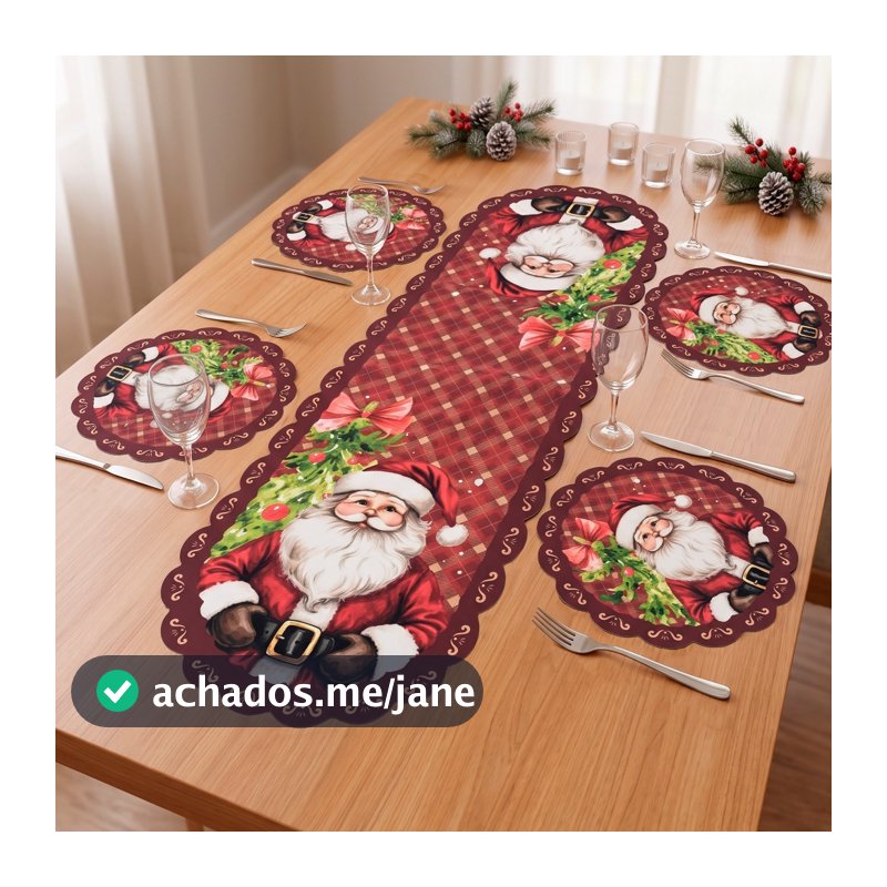 Kit Sousplast Jogo Americano Caminho De Mesa Natalino Natal Mesa Posta Sofisticação Sublimação Digital Tecido Premium