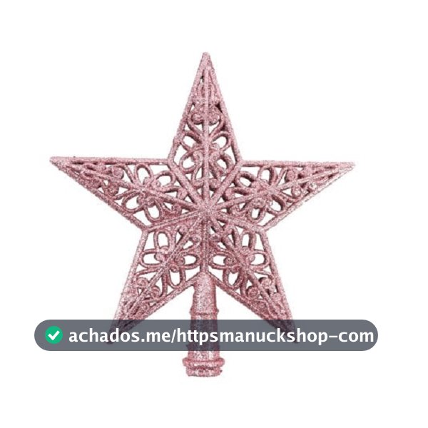 Ponteira Estrela para Árvore 17cm Glitter Vazada Rosa Natal Decoração Natalina