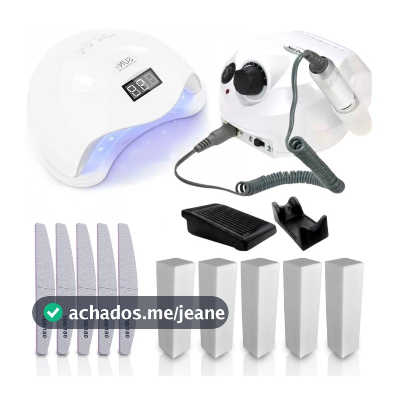 Kit Lixadeira Porquinho Nail Drill 50.000 RPM Bivolt, Cabine Sun 5, 5 Lixa Boomerang, 5 Bloco refill