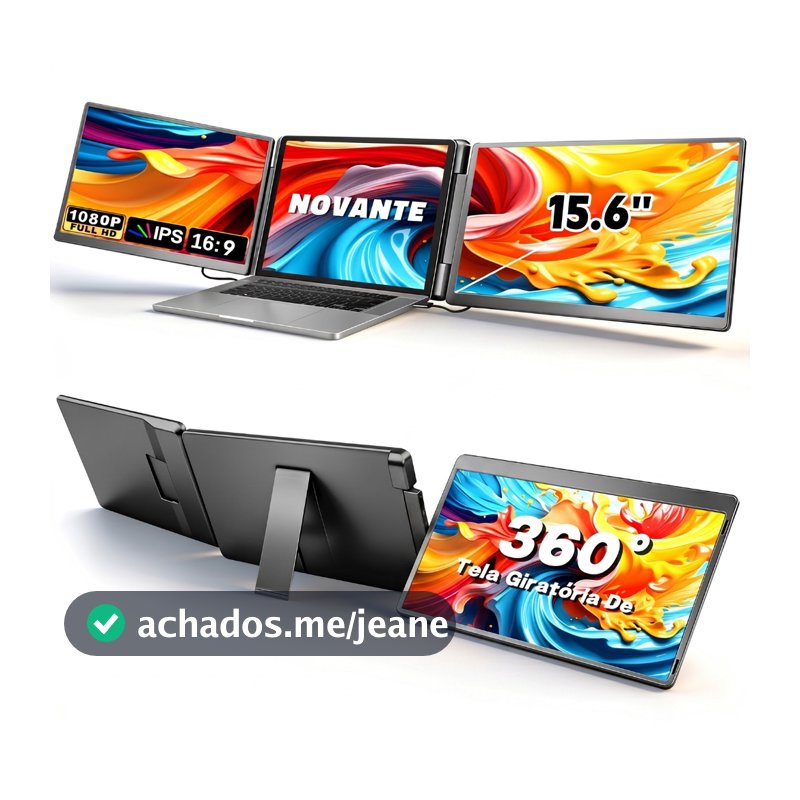 Monitor Portátil Expansor NOVANTE  de Tela Dupla 15.6" FHD 1080p IPS, Tela Rotativa 360° para Notebook