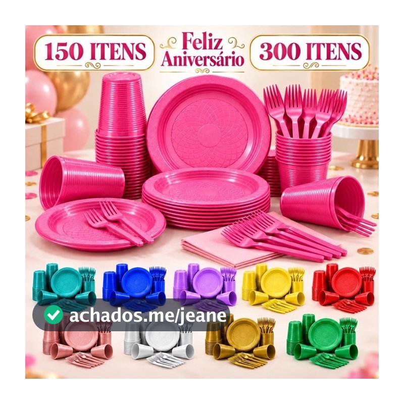kit 300 Itens 150 Itens Aniversário Festa Descartável Pratos Garfos Copos Perolizados Candy