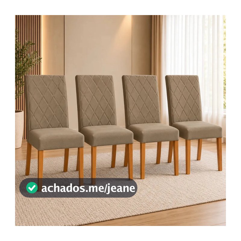 Kit 4 Cadeiras Resistentes Estofadas Para Mesa De Jantar Sala E Cozinha