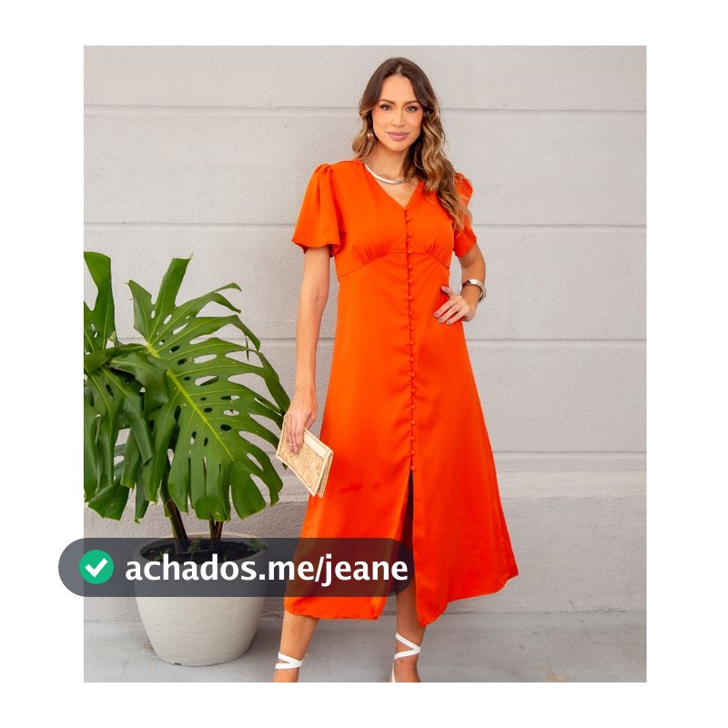 Vestido Feminino Midi Botões Liso com Fenda Frontal com Forro Elegante Fashion Moda Verão Blogueira