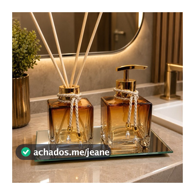 Kit Lavabo Luxo Sabonete Líquido Difusor de Varetas Bandeja Banheiro Pia