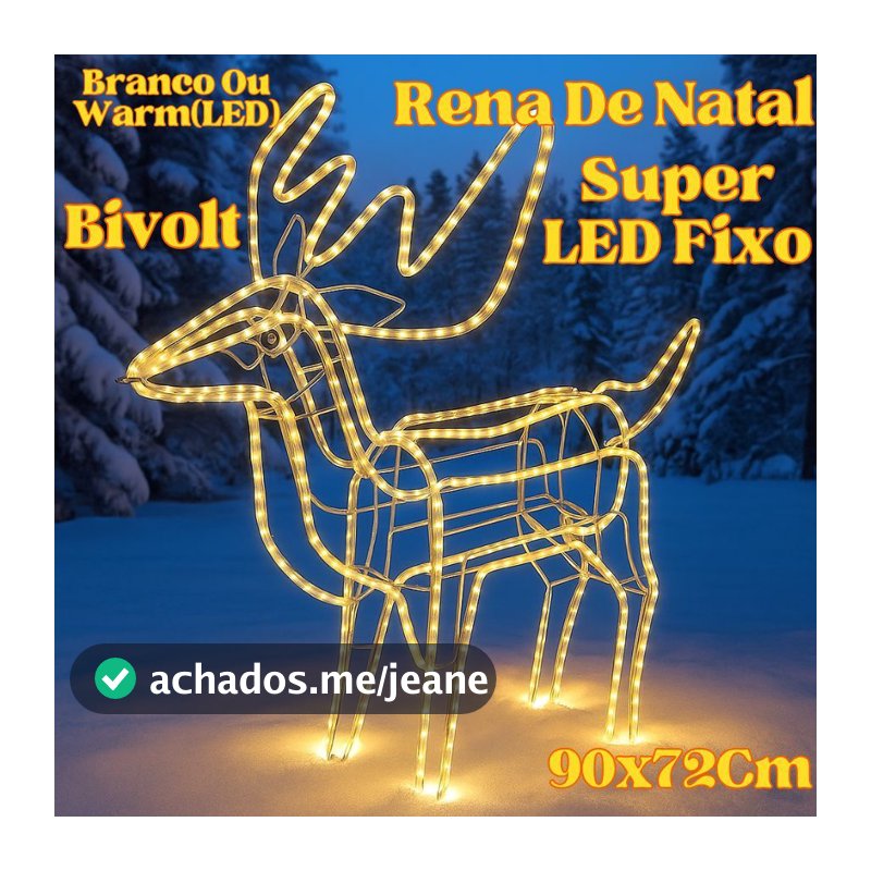 Rena De Natal Bivolt 220V/110V 90x72Cm Mangueira Branco Ou Warm Super LED Fixo Natalina
