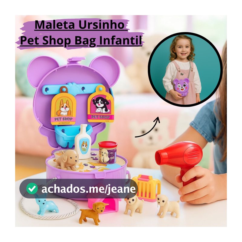 Maleta Ursinho Pet Shop Bag Infantil Bolsinha Brinquedo Menina